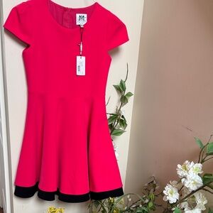 NWT Milly Minis Bright Pink Fit-and-Flare Dress with Black Trim 12